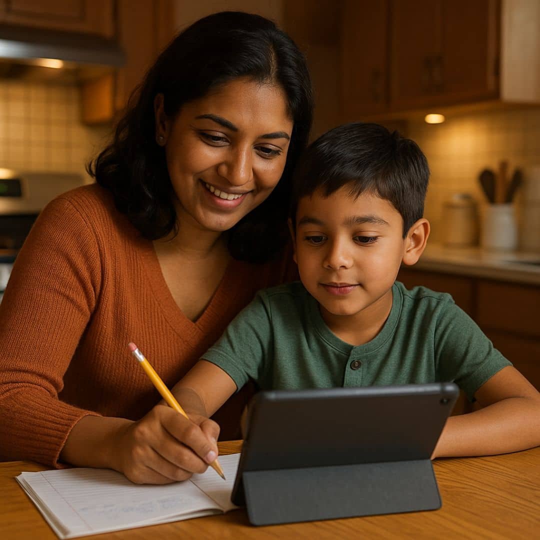 Anika Sharma using AI tools at home with her child