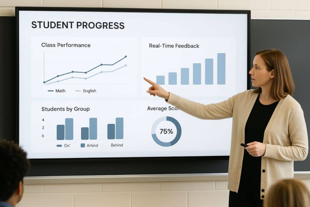 AI classroom dashboard showing student progress and real-time analytics