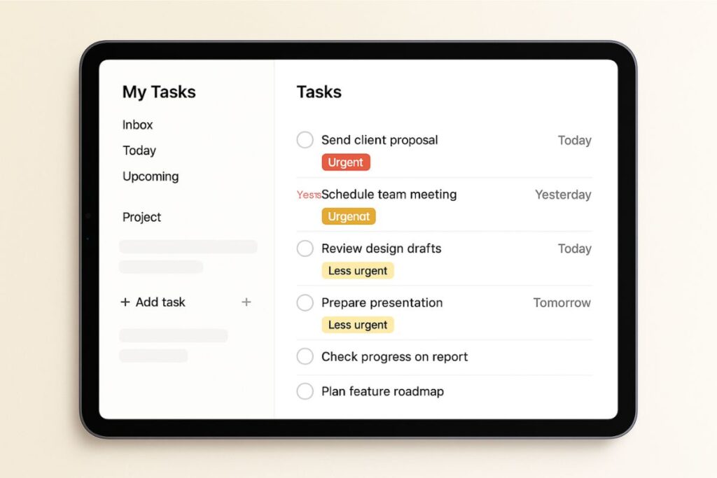 Smart to-do list interface ranking tasks by urgency