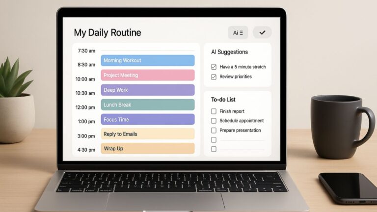 AI routine planning dashboard with daily tasks overview