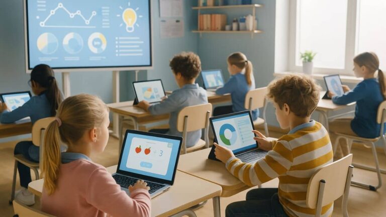 AI tools in classrooms helping students learn with digital devices