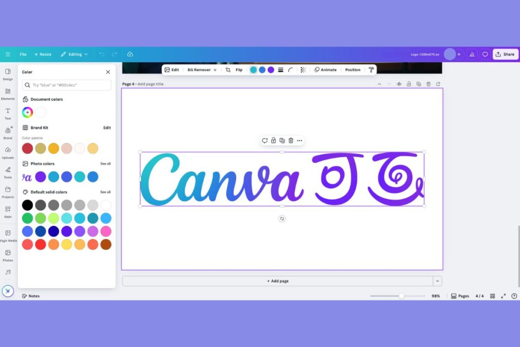 Canva Brand Kit setup interface with fonts, logos, and colors selected
