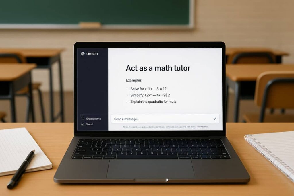 ChatGPT used in school with prompt âAct as a math tutorâ on screen