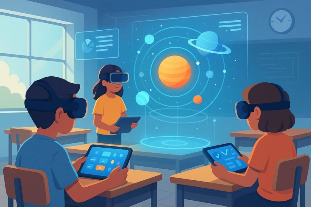 Future tech vision showing AR learning environment for children
