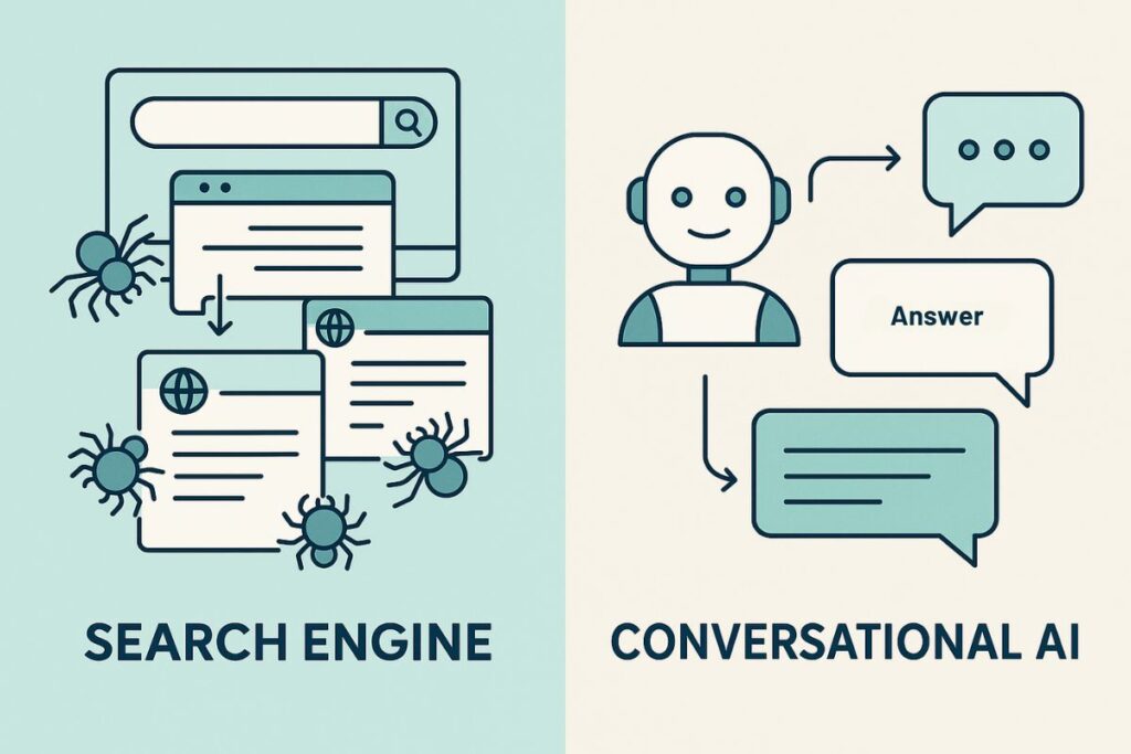 Diagram comparing Google Search indexing vs ChatGPT response generation