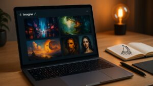 AI-generated art interface showing stunning digital artwork