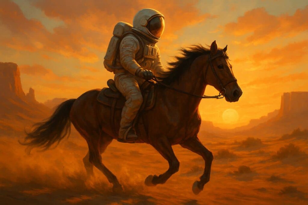 MidJourney example prompt with artistic AI-generated astronaut image