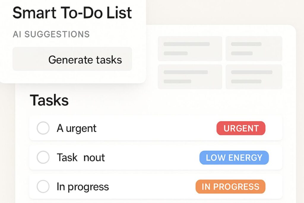 Notion AI-generated smart to-do list with tags and status filters