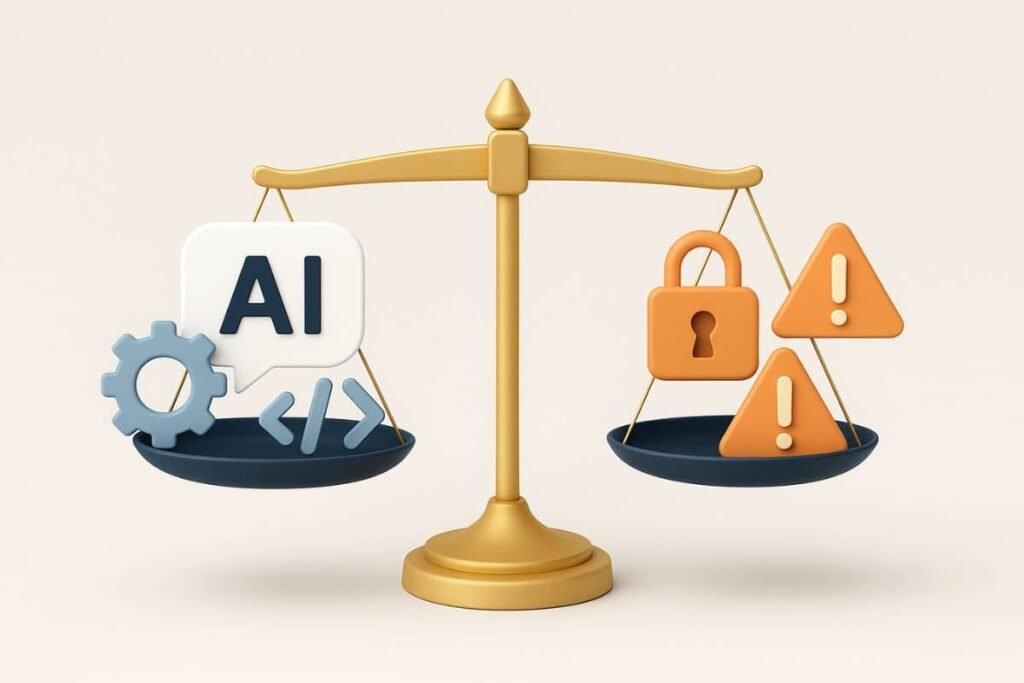 Balanced scale showing AI benefits and risks in education
