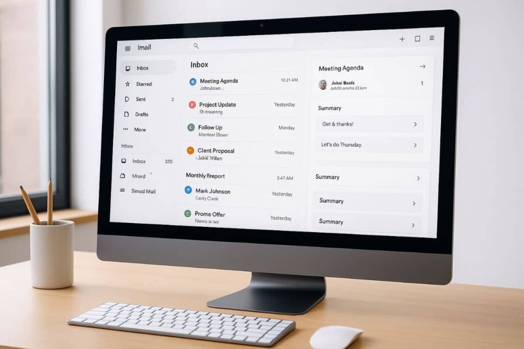AI email assistant interface summarizing and organizing inbox