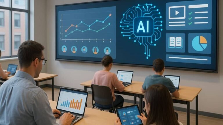 AI in education concept with digital classroom and learning tools