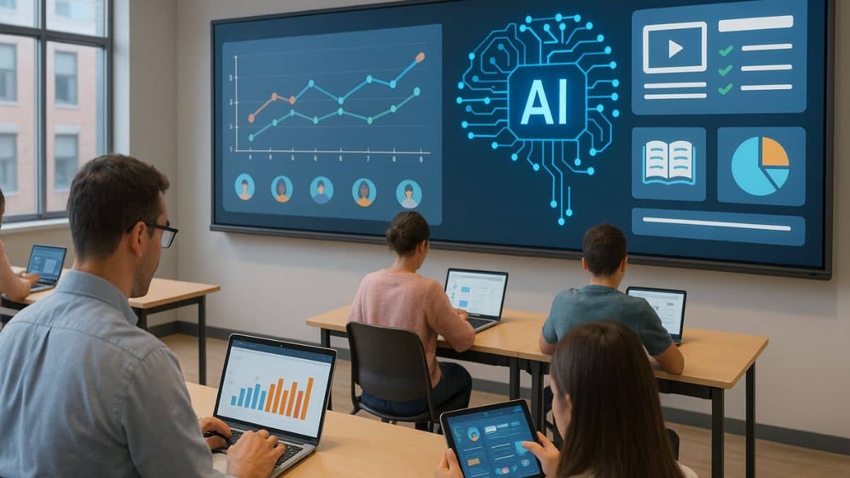 AI in education concept with digital classroom and learning tools
