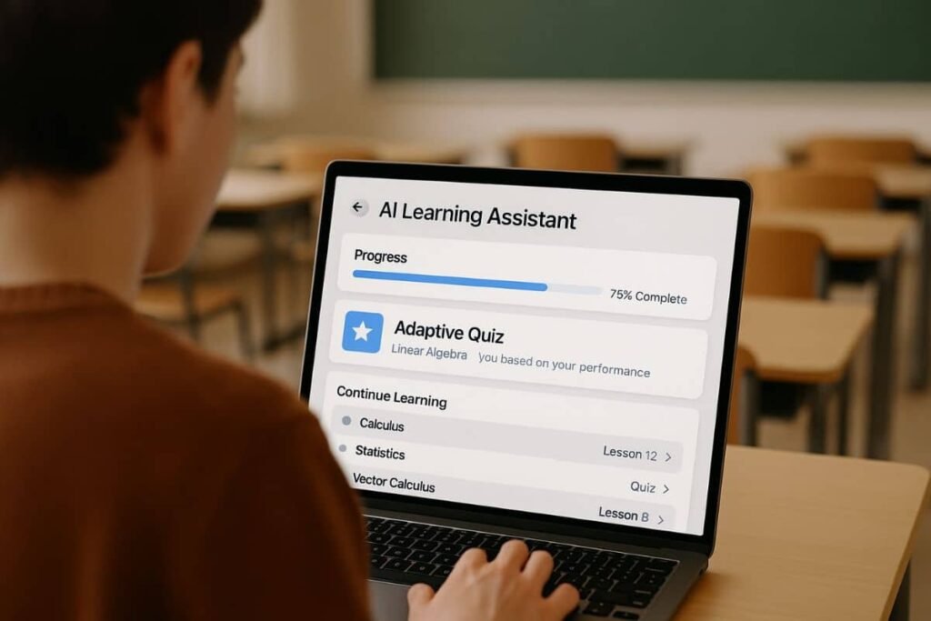 Student using AI learning assistant on laptop