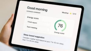 AI morning routine summary with energy score and task suggestions