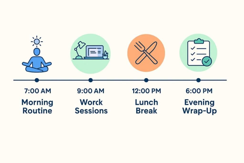 Plan your day with AI: AI-assisted daily routine timeline with work, breaks, and meals