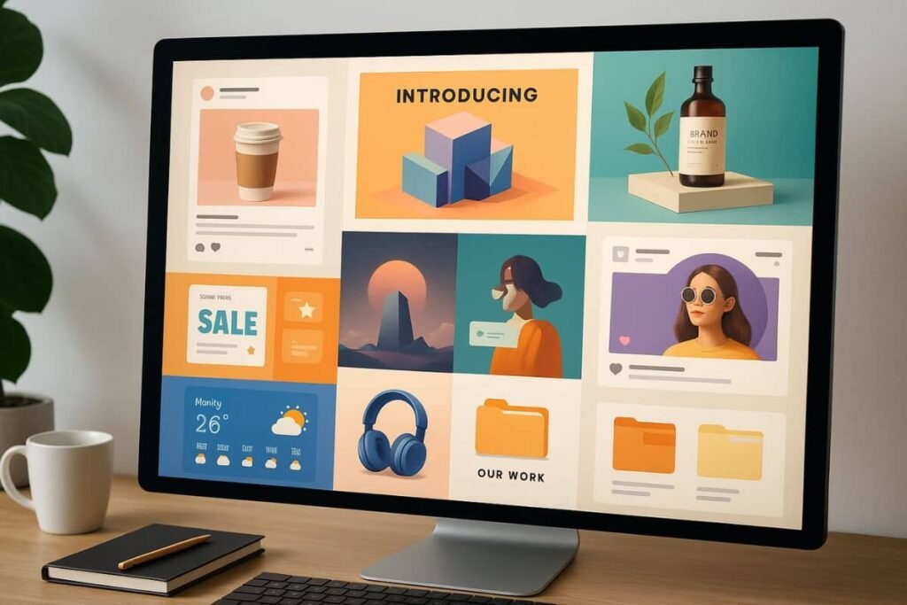 AI tools for productivity: design tools creating visuals for social media and branding