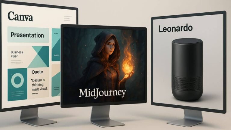 AI visual content creation tools comparison Canva MidJourney Leonardo