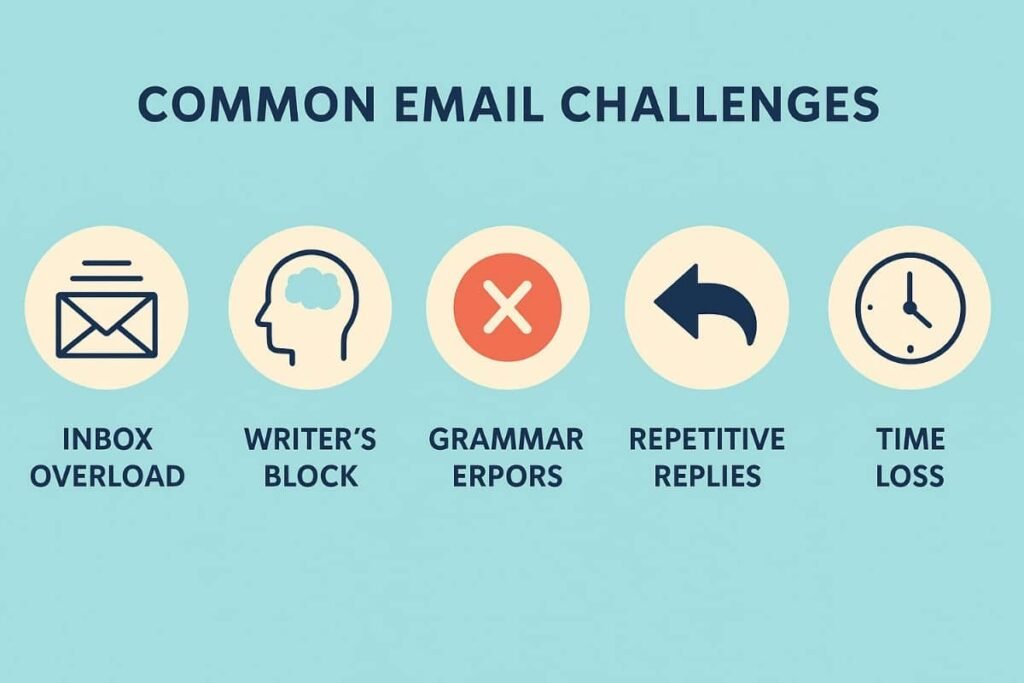 Visual breakdown of common email challenges solved by AI tools