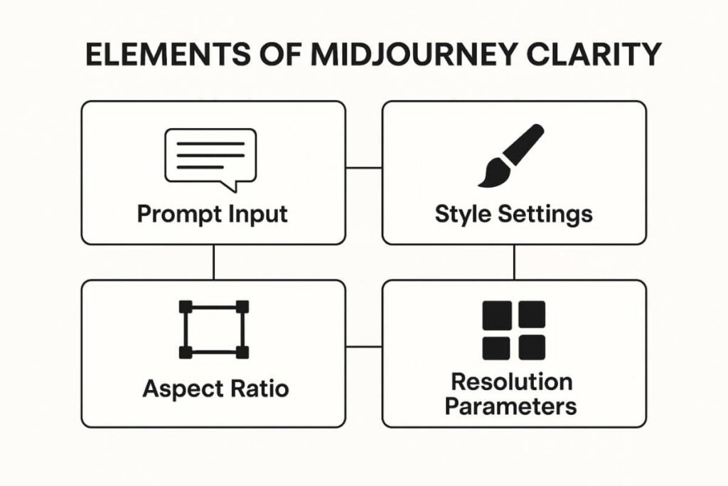 Visual breakdown of AI image clarity factors in MidJourney