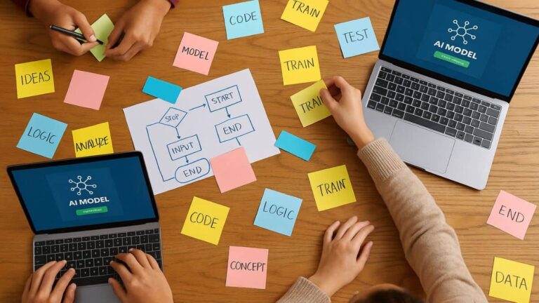 AI group project workspace showing collaboration and brainstorming tools