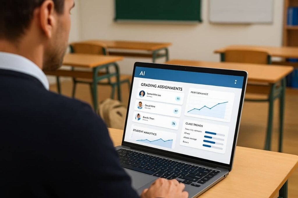 Teacher using AI software to automate grading and track student progress