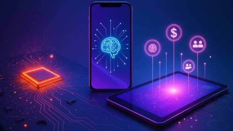 AI transforming real-world jobs with futuristic interfaces and human interaction