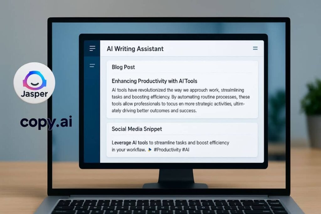 Best AI tools for digital marketing: AI robot analyzing marketing data on a futuristic screen