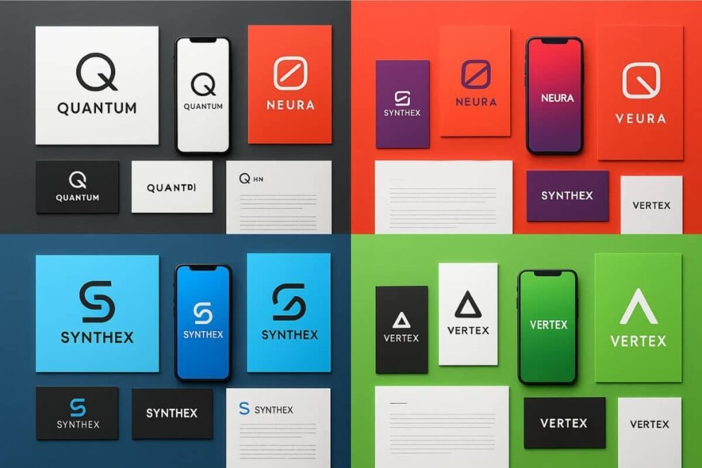 Midjourney for brand design: Brand style variations generated by AI prompts with consistent themes and colors