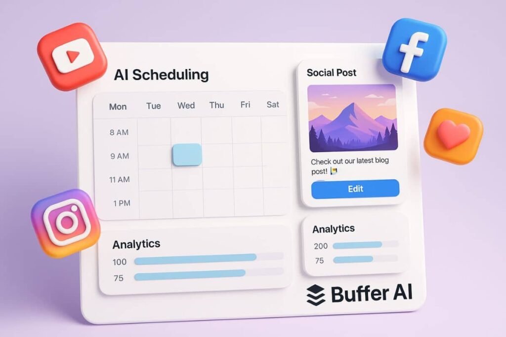 AI scheduling and post creation tool for social media platforms