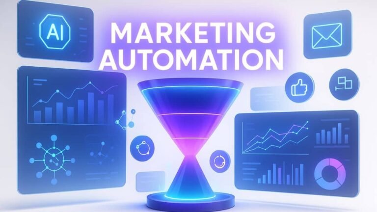 Futuristic dashboard showcasing AI tools for digital marketing strategy