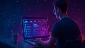 freelancer using all-in-one AI dashboard in a clean workspace