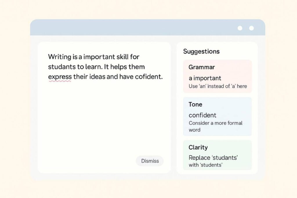 better student writing: Illustrated breakdown of GrammarlyGO writing suggestions with highlighted edits