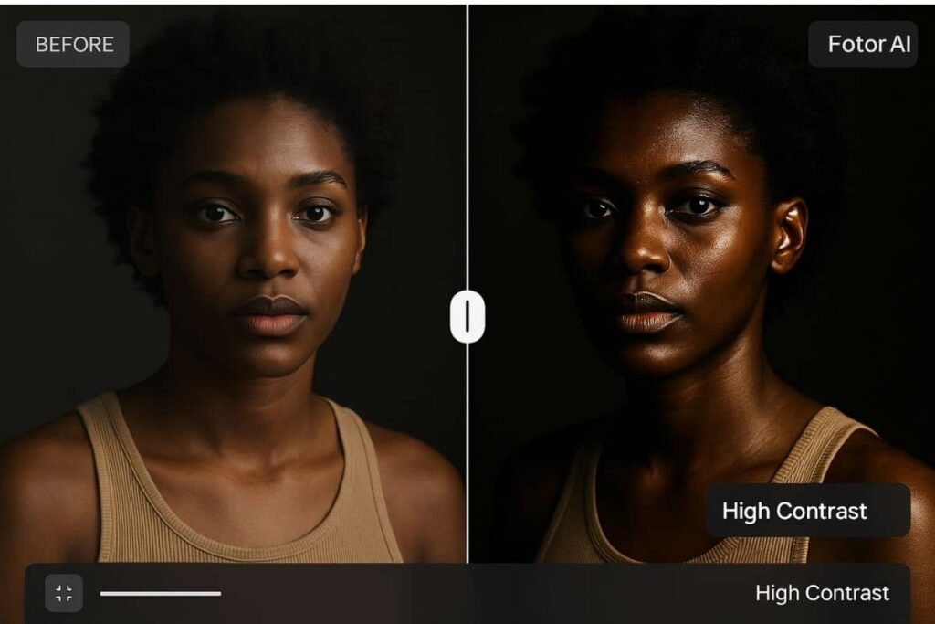Social post ideas with Fotor AI: Comparison layout tool in Fotor AI showing before-and-after image slider